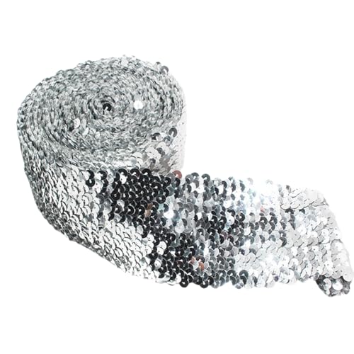 HSTWODE 5 Meter Glänzendes Geflochten, 7.5CM breit Zierband Paillettenband, Glitzer Borte aus Dekoband Zierband,Geschenkband Bortenband Kordelband für Hochzeit Handwerk Basteln (Silber) von HSTWODE