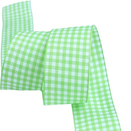 HSTWODE 50 Yard Klassisches kariertes Band, Gingham-Band, kariertes Band, Gingham-Band, gewebter Rand, Geschenkband (hellgrün, 16mm) von HSTWODE