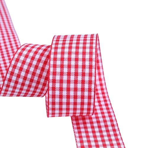 HSTWODE 50 Yard Klassisches kariertes Band, Gingham-Band, kariertes Band, Gingham-Band, gewebter Rand, Geschenkband (tiefrot, 9mm) von HSTWODE