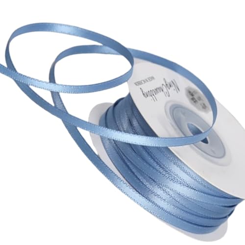 HSTWODE Geschenkbänder 3mm, 45Meters，Satinband Dekoration Geschenkband breit Schleifenband, Stoffband für Hochzeit, Taufe und Geburtstag Geschenke (französisch blau) von HSTWODE