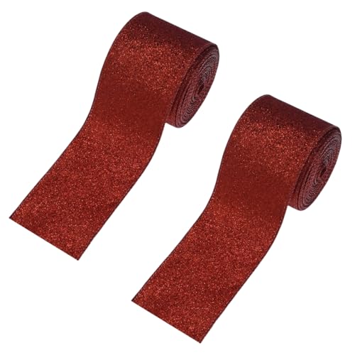 HSTWODE Metallisches Drahtband（8 Farben),2 Rollen, glitzernd 6.3m,dickes Band,Weihnachtsbaum-Girlande,glänzendes Geschenkband,10 yards,Weihnachtsbaum-Band für Party, Geschenk,DIY Handwerk (Großes Rot) von HSTWODE