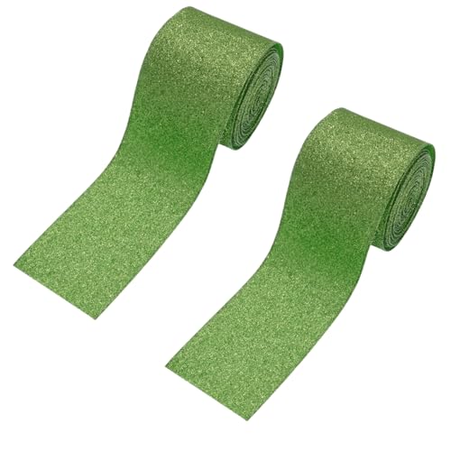 HSTWODE Metallisches Drahtband（8 Farben),2 Rollen, glitzernd 6.3m,dickes Band,Weihnachtsbaum-Girlande,glänzendes Geschenkband,10 yards,Weihnachtsbaum-Band für Party, Geschenk,DIY Handwerk (Grün) von HSTWODE