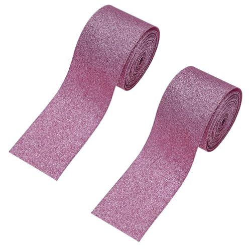 HSTWODE Metallisches Drahtband（8 Farben),2 Rollen, glitzernd 6.3m,dickes Band,Weihnachtsbaum-Girlande,glänzendes Geschenkband,10 yards,Weihnachtsbaum-Band für Party, Geschenk,DIY Handwerk (Rosa) von HSTWODE