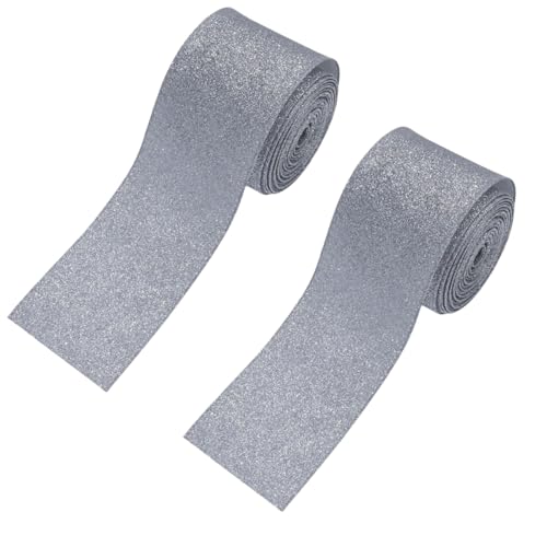 HSTWODE Metallisches Drahtband（8 Farben),2 Rollen, glitzernd 6.3m,dickes Band,Weihnachtsbaum-Girlande,glänzendes Geschenkband,10 yards,Weihnachtsbaum-Band für Party, Geschenk,DIY Handwerk (Silber) von HSTWODE