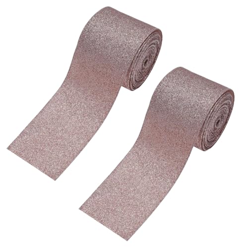 HSTWODE Metallisches Drahtband（8 Farben),2 Rollen, glitzernd 6.3m,dickes Band,Weihnachtsbaum-Girlande,glänzendes Geschenkband,10 yards,Weihnachtsbaum-Band für Party, Geschenk,DIY Handwerk (Roségold) von HSTWODE