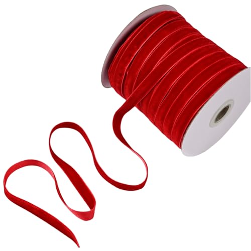 HSTWODE Samtband, 50 Yards 1cm Single Faced Premium Samtband Rolle für Fliege Geschenk verpacken Valentinstag Weihnachten Handwerk Dekor, Beige (Big Red) von HSTWODE