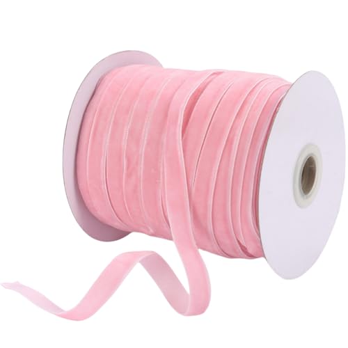 HSTWODE Samtband, 50 Yards 1cm Single Faced Premium Samtband Rolle für Fliege Geschenk verpacken Valentinstag Weihnachten Handwerk Dekor, Beige (Rosa) von HSTWODE