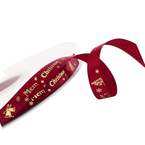 HSTWODE Schleifenband Weihnachten,1cm breit,45 Meter lang Geschenkband Weihnachten Rot Grün Weihnachtsbänder Weihnachtsband für Geschenkverpackung (Heirate Weihnachten (Burgund)) von HSTWODE