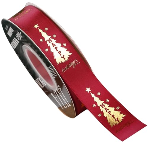 HSTWODE Weihnachtsband,22 Meters 20mm Weihnachten Geschenkband Weihnachten Schmal Weihnachtsbänder RDekoband Ripsband Geschenkbänder weihnachten (Weihnachtstannenturm Burgund) von HSTWODE