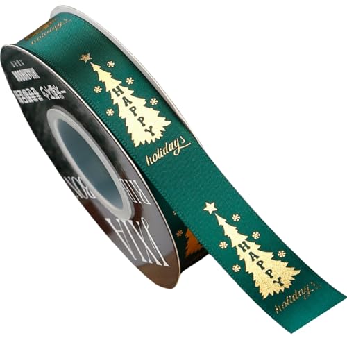 HSTWODE Weihnachtsband,22 Meters 20mm Weihnachten Geschenkband Weihnachten Schmal Weihnachtsbänder RDekoband Ripsband Geschenkbänder weihnachten (Weihnachtstürmchen Dunkelgrün) von HSTWODE