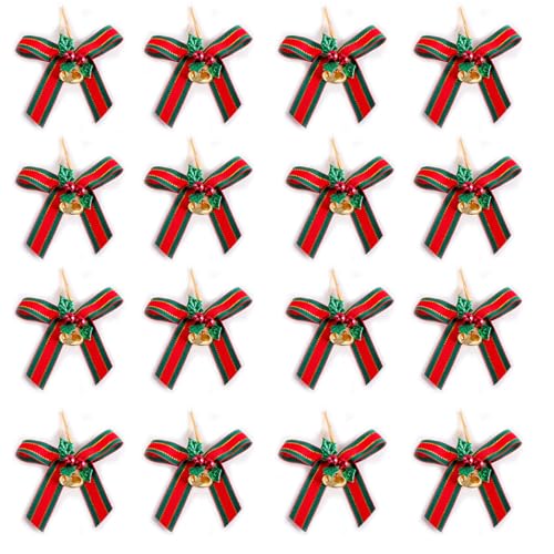 HSTWODE kleine schleifen,Schleife mit Glockenverzierung,100 Stück Handgefertigte Bögen Für Bastelarbeiten, Hochzeitsdekorationen, Weihnachtsdekorationen (grün und rot, 1,5 cm breites Band) von HSTWODE