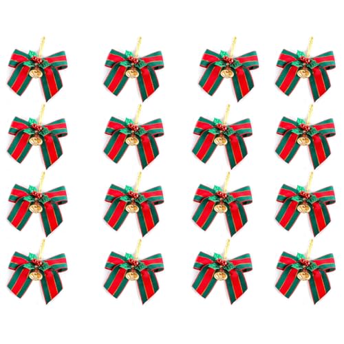 HSTWODE kleine schleifen,Schleife mit Glockenverzierung,100 Stück Handgefertigte Bögen Für Bastelarbeiten, Hochzeitsdekorationen, Weihnachtsdekorationen (grün und rot, 2,5 cm breites Band) von HSTWODE