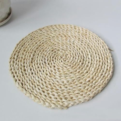 HSYHKDSY 10–40 cm runde gewebte Tischsets, natürliche Tischsets aus Maishülsen, aus Stroh geflochtenes Rattan-Tischset, hitzebeständig, handgewebte Untersetzer für den Esstisch (Natur, 35 cm B) von HSYHKDSY