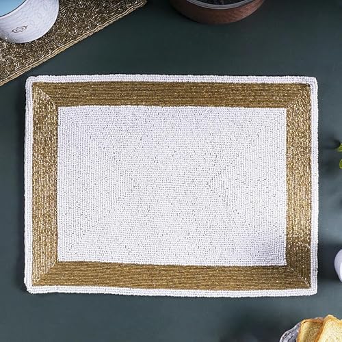 HSYHKDSY 40 x 30 cm, geflochtene Tischsets aus Muschelperlen in Gold und Silber, handgefertigte Tischsets, waschbare Deckchen-Tischsets, geflochtene Untersetzer (Platin 40 x 30 cm) von HSYHKDSY