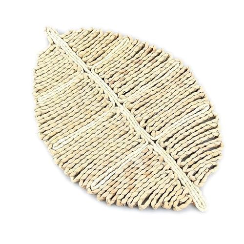 HSYHKDSY 50 x 33/25 x 16 cm, blattförmige gewebte Tischsets, natürliche Tischsets, aus Stroh geflochtene Rattan-Tischsets, rutschfeste handgewebte Untersetzer für den Tisch (Natural1 50 x 33 cm b) von HSYHKDSY