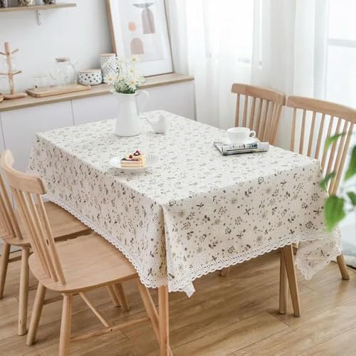 HSYHKDSY 60~300cm rechteckige Pastorale Tischdecke aus Baumwollleinen, mit Gänseblümchen-Blumen Bedruckte Tischdecken für Zuhause, Küche und Esszimmer von HSYHKDSY