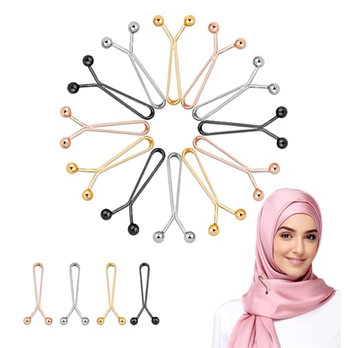 12er Pack Sicherheitsnadeln Schwarz Hijab für Frauen, Hijab Sicherheitsnadeln groß klein Perlen, Broschen Pins, Safety Pins für Kopftuch Damen Hijab, Schwarz, Weiß, Gold, Rose Gold von HSYTEK