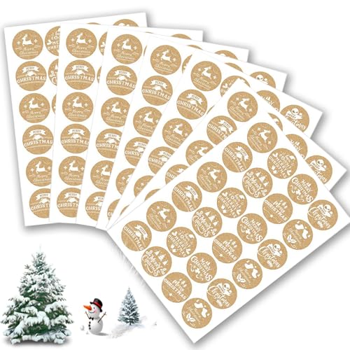 168 Stk 4cm Weihnachten Aufkleber Rund Selbstklebend Weihnachten Sticker,Weihnachtssticker Kraftpapier für Geschenkverpackung Umschlag Bonbontüten, Weihnachtsdekoration Deko Geschenksticker von HSYTEK