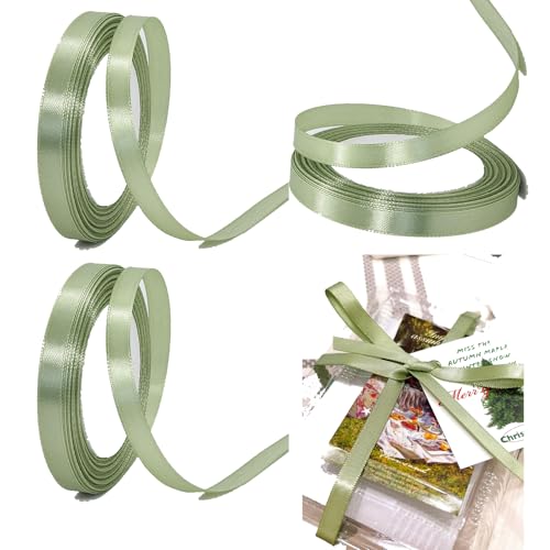 3 Stück 22m Schleifenband Grün, 1cm Breit Geschenkband Salbei Grün Satinband Dekoband Band Ribbon für Geschenkverpackung,Hochzeit,Weihnachten,Geschenk,Dekoration von HSYTEK