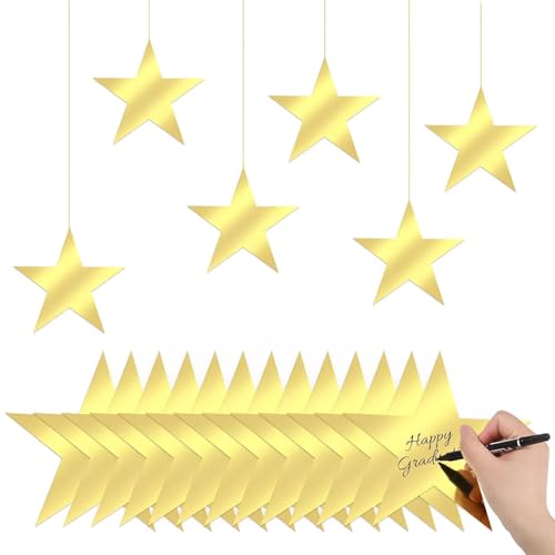 HSYTEK 12 Stück Papiersterne, 15cm Gold Sterne Dekoration, Wasserfeste Doppelseitige Papiersterne, Papierstern Gold zum Dekorieren von Weihnachtsbäumen, Hochzeiten, Bulletin Board Party Supplies von HSYTEK