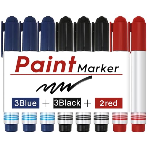 HSYTEK 8-teiliges Permanent Marker-Set - 3 Schwarz, 3 Blau, 2 Rot - Acrylstifte, Schnell trocknende wasserfeste Acrylmarker, Permanent marker wasserfest, Acrylstifte schwarz von HSYTEK