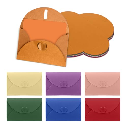 mini Briefumschläge mit Karten bunt, kleine Klappkarten Blanko mit Umschlag, Kärtchen zum Beschriften, geeignet für Grußkarten, Einladungen, Geschenkkarten und Weihnachtsdankeskarten, 7 PCS von HSYTEK