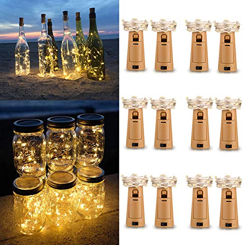 12 Stück LED Flaschenlicht, 20 LEDs 2M Lichterkette Kupferdraht Weinflasche Lichter mit Kork Stimmungslichter Schnurlicht für Flasche DIY Romantische Deko Weihnachten Party Garten (Warmweiß) von HT TopHinon