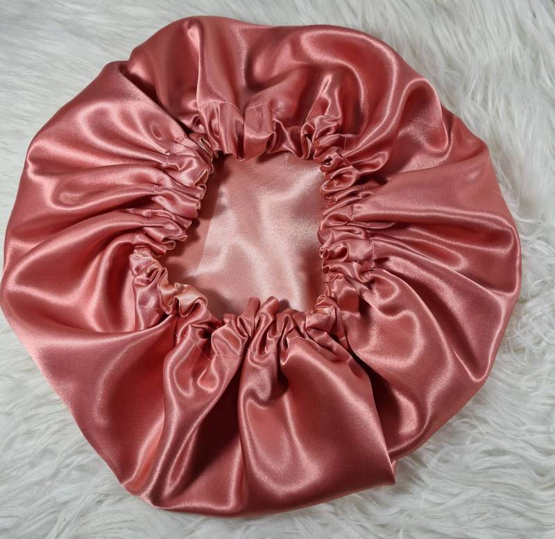 Rose Pink-Tiefe Wende Satin Haarhaube|Satin Gummizug, Schlafmütze Mütze, Kopftuch. Nachtschlaf, Schützende Frisur von HTCollections