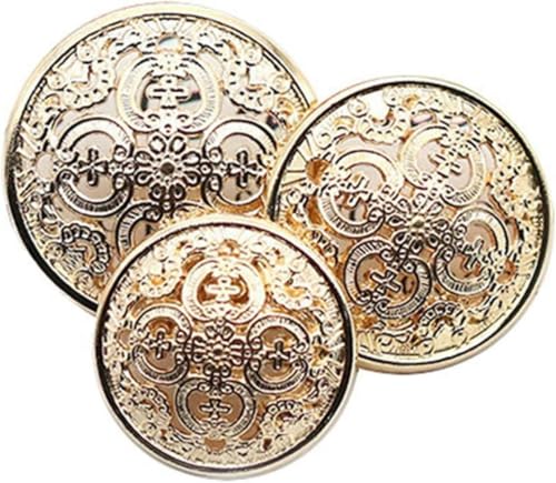 10 Stück hohlgeschnitzte runde Metallknöpfe im europäischen Hofstil für DIY-Blusen, Mantelknöpfe, Nähzubehör (Grün, 20 mm)-25 mm-Golden von HTDSVTD