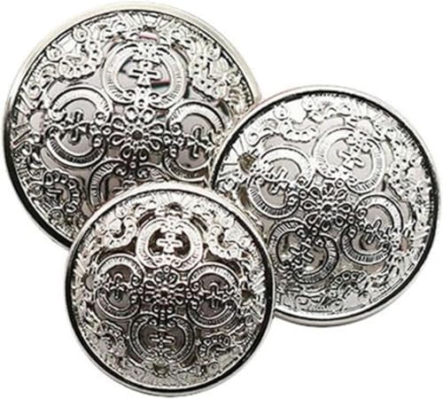 10 Stück hohlgeschnitzte runde Metallknöpfe im europäischen Hofstil für DIY-Blusen, Mantelknöpfe, Nähzubehör (Grün, 20 mm)-25 mm-Silber von HTDSVTD