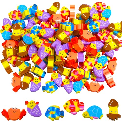 300 Stück Radiergummis Kinder Mini Radiergummi Lustige Radiergummis Radierer Neuheit Radiergummis für Party Favors (Meeresleben) von HTOBRIC