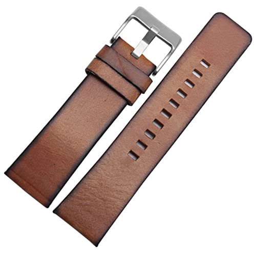 HTRJAPL 22mm 24mm 28mm Lederband Watch Strap Fit for Diesel Uhrarmband(Brown-Silvery Buckle,24mm) von HTRJAPL