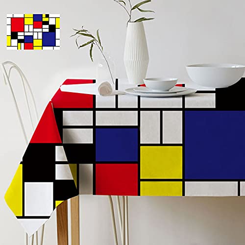 Geometrische Farbe Kunst Mondrian Plaid Muster Dekor Stil Wasserdicht Leinen Tischdecken Home Gallery Schreibtisch Dekorative Tischdecke-G,140*220cm von HTRNDDFF