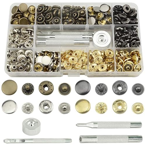 HTTDSLF 120 Stücke Druckknopf Druckknöpfe, Druckknopf Set, Kleidung Snaps, Druckknöpfe Metall, Knöpfe Ohne Nähen, Taste mit Fixierwerkzeug Kit für Leder Handwerk Jacke Brieftasche Handtasche von HTTDSLF