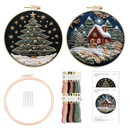 HTTDSLF Sticken Set Erwachsene Weihnachten, Christmas Embroidery Kit, Anfänger Stickset für Erwachsene, Weihnachtskunst-Bastelset, mit Stickgarn, Nadeln und Nähen Tools von HTTDSLF