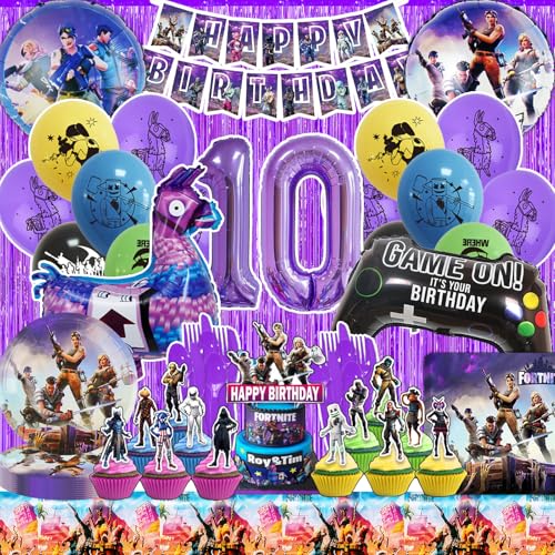 HTTMTTS Fortnit Geburtstagsdeko 10 Jahre, Diverse Fortnit Luftballon 10 Jahre, Kindergeburtstag Jungen Fortnit Party Deko Set, Hübsch Tischdeko Tortendeko Geburtstag Fortnit (Fortnit Ballon 10 Jahre) von HTTMTTS