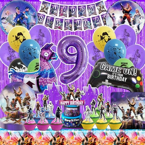 HTTMTTS Fortnit Geburtstagsdeko 9 Jahre, Diverse Fortnit Luftballon 9 Jahre, Kindergeburtstag Jungen Fortnit Party Deko Set, Hübsch Tischdeko und Tortendeko Geburtstag Fortnit (Fortnit Ballon 9 Jahre) von HTTMTTS