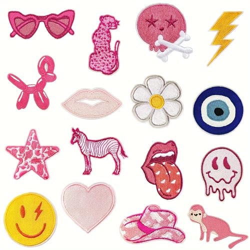 20 Stück Smile Pink Cowboy Lippen Kirsche Regenbogen bestickte Aufnäher Set – Stiefellippenreparatur bestickte Applikation DIY dekorative Geschenke für Mode Damen und Mädchen Kleidung Jacke Jeans von HTTSGBW