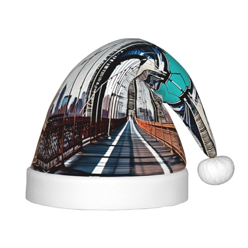 HTTUP Brooklyn Bridge Print Outdoor Weihnachtsmütze Unisex Xmas Party Santa Beanie Mütze - Xmas Zubehör Geschenk von HTTUP