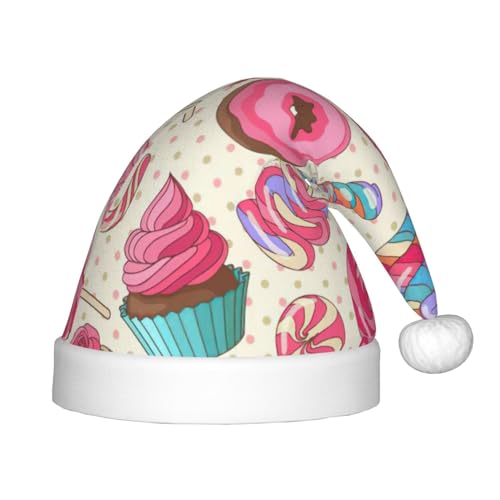 HTTUP Bunte süße Lutscher-Cupcake-Donut-Druck, Outdoor-Weihnachtsmütze, Unisex, Weihnachtsmann-Mütze, Weihnachtsmannmütze, Weihnachtsaccessoires, Geschenk von HTTUP