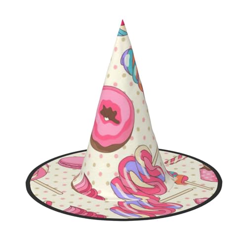 HTTUP Bunte süße Lutscher-Cupcake-Donut-Druck, lustige Halloween-Hüte, Hexenhüte für Männer, Frauen, Halloween-Partys, Kostüme, Events von HTTUP