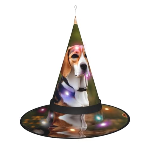 HTTUP Halloween-Hexenhut mit Beagle-Hunde-Druck, geeignet für leuchtende Hexenhut, Halloween-Kostüme, Weihnachtsdekoration von HTTUP