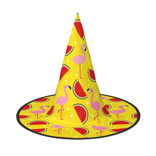 HTTUP Lustiger Halloween-Hut mit rotem Flamingo und Wassermelone, Hexenhüte für Männer, Frauen, Halloween-Partys, Kostüme, Events von HTTUP