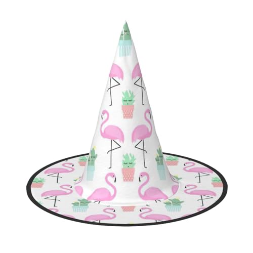 HTTUP Tropischer Flamingo, niedlicher Kaktus-Druck, lustige Halloween-Hüte, Hexenhüte für Männer, Frauen, Halloween-Partys, Kostüme, Events von HTTUP