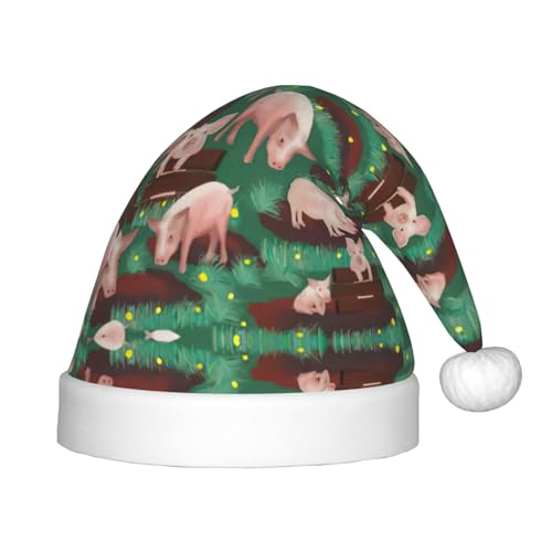 HTTUP Weihnachtsmütze mit Schweine-Motiv auf Bauernhof, Unisex, Weihnachtsmannmütze, Weihnachtsmannmütze, Weihnachtsaccessoires, Geschenk von HTTUP