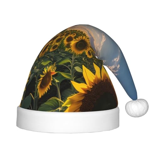 HTTUP Weihnachtsmütze mit Sonnenblumen-Motiv, Unisex, Weihnachtsmannmütze, Weihnachtsmannmütze, Weihnachtsaccessoires, Geschenk von HTTUP