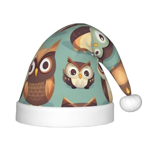 HTTUP Weihnachtsmütze mit Tier-Cartoon-Eulen, niedlicher Druck, Outdoor-Weihnachtsmütze, Unisex, Weihnachtsmann-Mütze, Weihnachtsmannmütze, Weihnachtszubehör, Geschenk von HTTUP