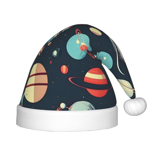 HTTUP Weihnachtsmütze mit Weltraumplaneten-Druck, Unisex, Weihnachtsmannmütze, Weihnachtsmannmütze, Weihnachtsaccessoires, Geschenk von HTTUP