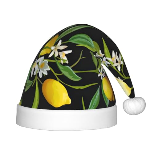 HTTUP Weihnachtsmütze mit Zitronen- und Blumendruck, Unisex, Weihnachtsmannmütze, Weihnachtsmannmütze, Weihnachtsaccessoires, Geschenk von HTTUP