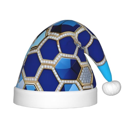 HTTUP Weihnachtsmütze mit blauen Sechsecken und Diamant-Druck, Unisex, Weihnachtsmannmütze, Weihnachtsmannmütze, Weihnachtsaccessoires, Geschenk von HTTUP